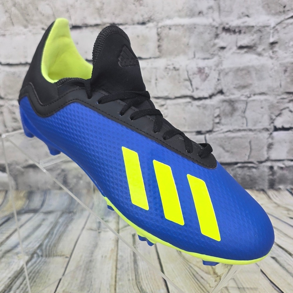Adidas X 18.3‎ FG J Soccer Cleats Boys 5.5Y Blue Solar Yellow DB2416 Firm Ground